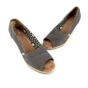 TOMS Calypso Ashgray Espadrille Peep Toe Wedge Comfort Canvas Heel